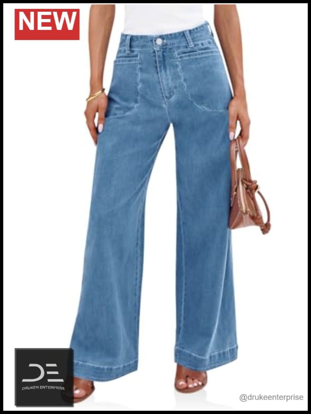 High Waisted Wide Leg Baggy Denim Jeans Stretchy